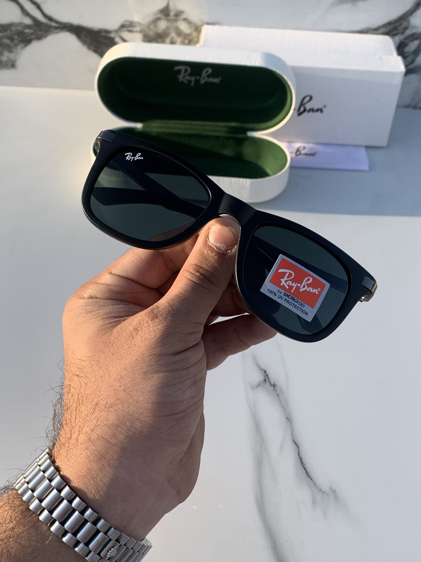 Ray Ban All Season Special Trending Slant Fashionable Sunlight Eye Protected Hot Favourite Sunglasses For Unisex.